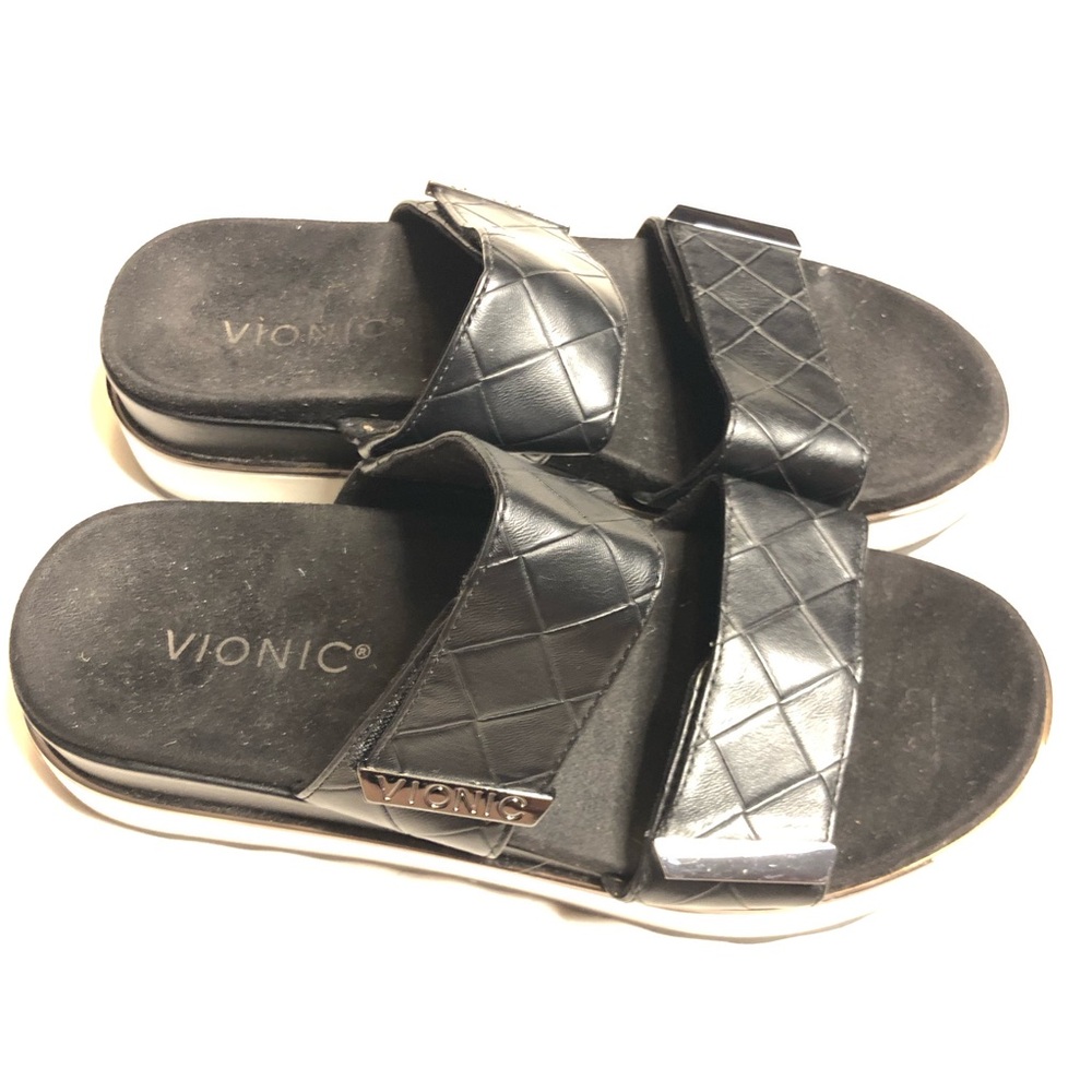 Vionic Brandie platform slide black white sandals - Picture 2 of 11